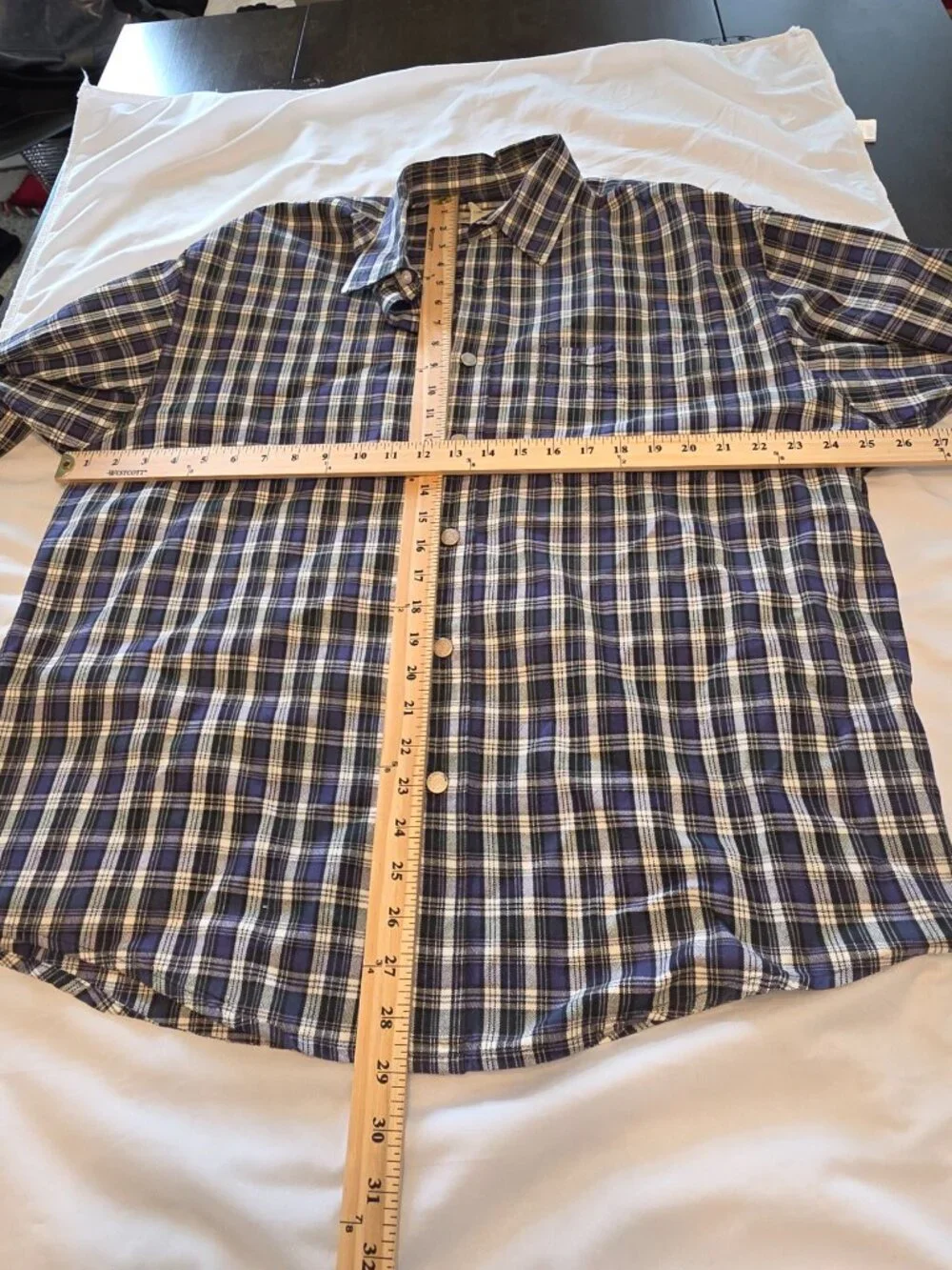 J. Crew Men's Button-Up Shirt Blue White Plaid Long Sleeve Linen Spread Collar L